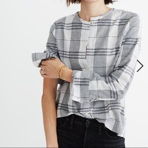 Madewell Plaid Collarless Button Down Shirt